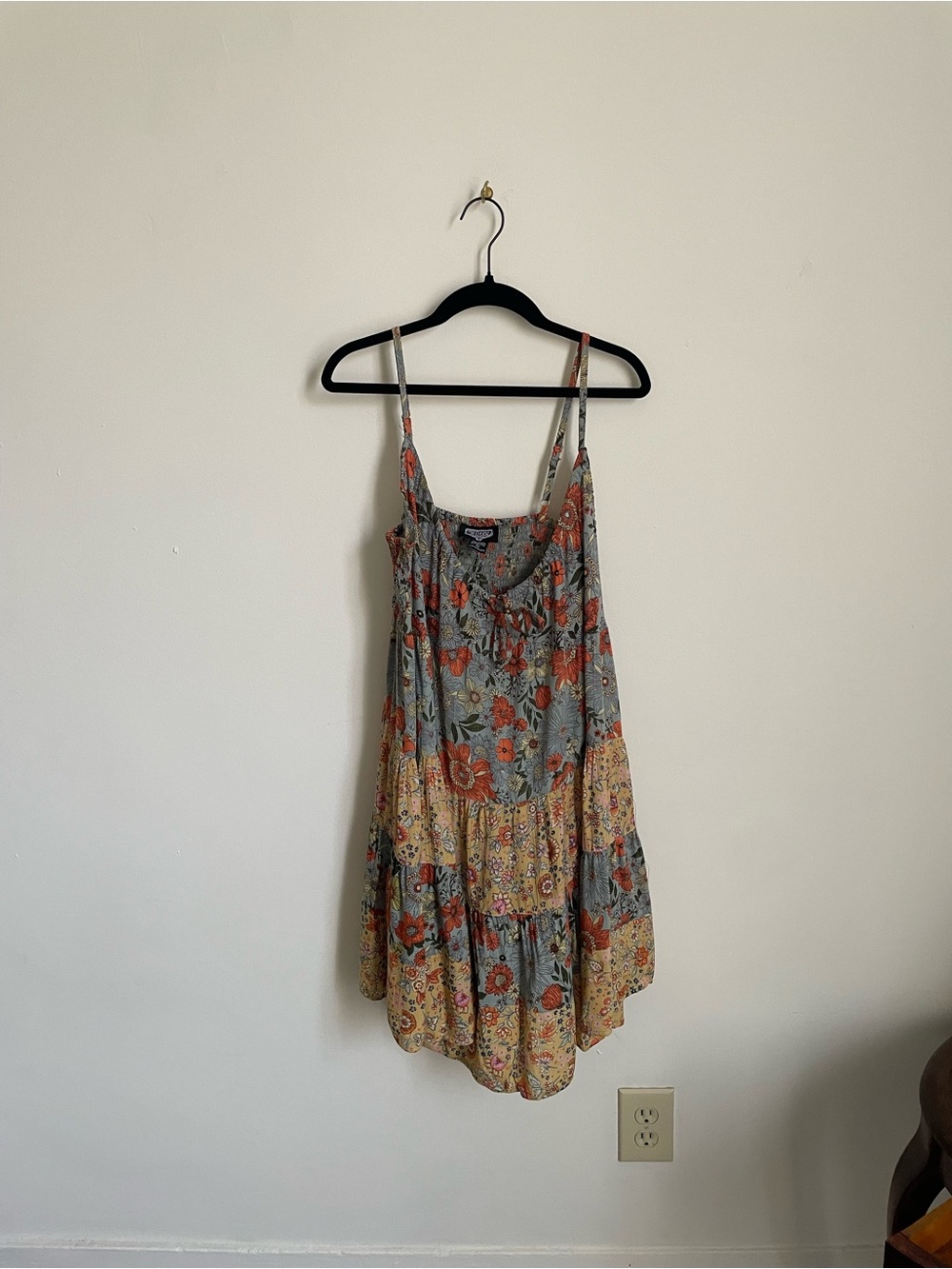 Angie Floral Tiered Mini Dress in Gray and Mustard